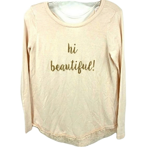 LC Lauren Conrad Sweaters - Women’s Small “hi beautiful” Trendy Cute Graphic Sweater Blush Cotton Blend